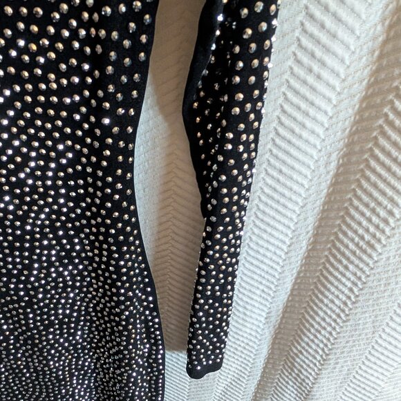 Banjul Black Rhinestone Beaded Long Sleeve Bedazzled Bodycon Midi Dress Medium - Picture 7 of 16